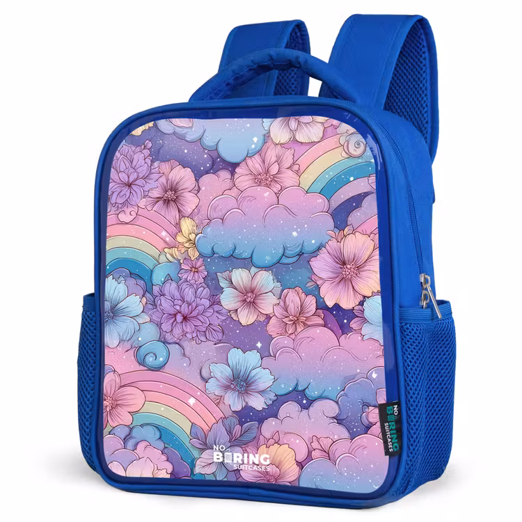 Sac à dos enfant - Bleu - Illustration de nuages, d'arcs-en-ciel et de fleurs — 7