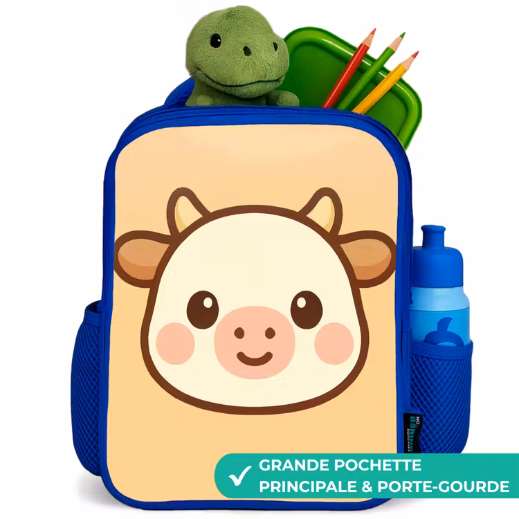 Sac à dos enfant - Bleu - Kawai - Vache - Marron — 5