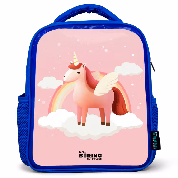 Sac à dos enfant - Bleu - Licorne - Ailes - Rose - Arc-en-ciel — 1
