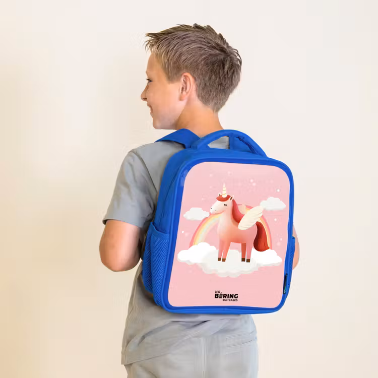 Sac à dos enfant - Bleu - Licorne - Ailes - Rose - Arc-en-ciel — 2