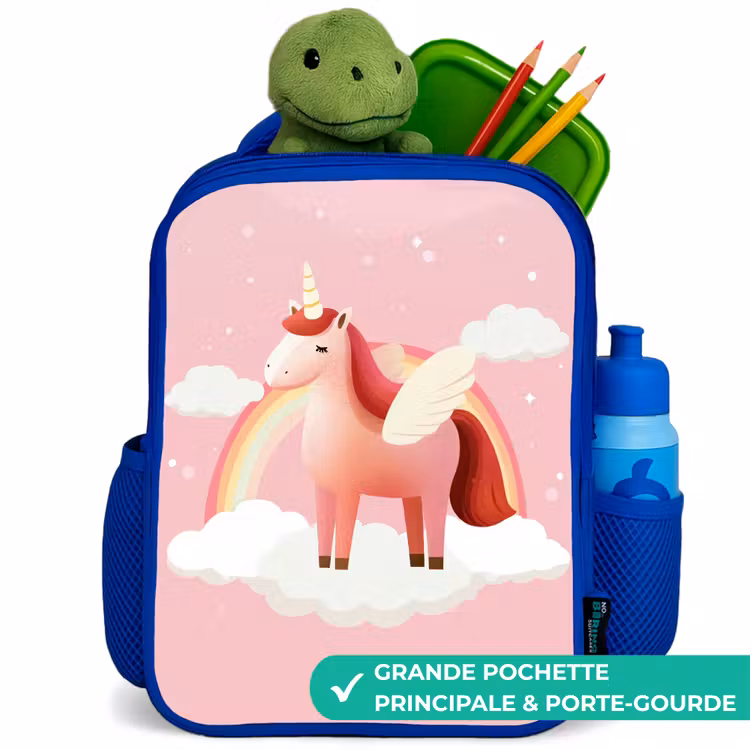 Sac à dos enfant - Bleu - Licorne - Ailes - Rose - Arc-en-ciel — 5