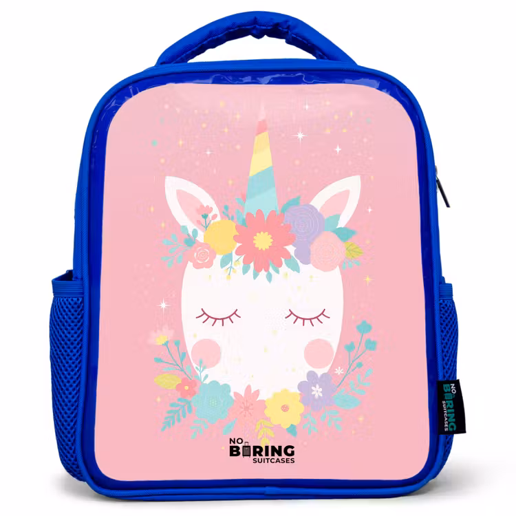 Sac à dos enfant - Bleu - Licorne - Fleurs - Rose — 1