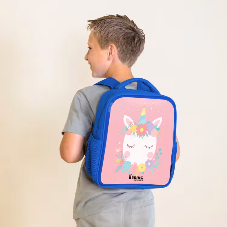 Sac à dos enfant - Bleu - Licorne - Fleurs - Rose — 2