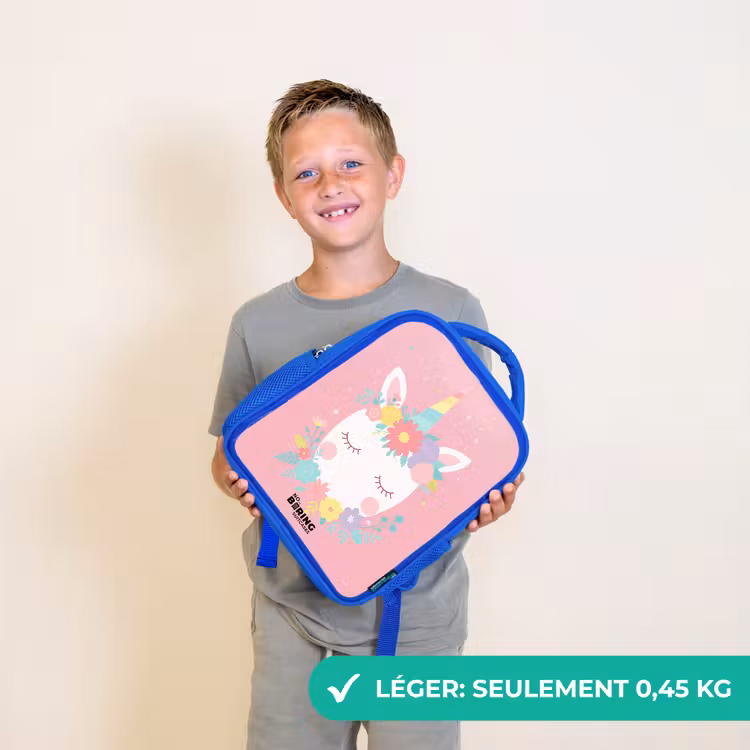 Sac à dos enfant - Bleu - Licorne - Fleurs - Rose — 3