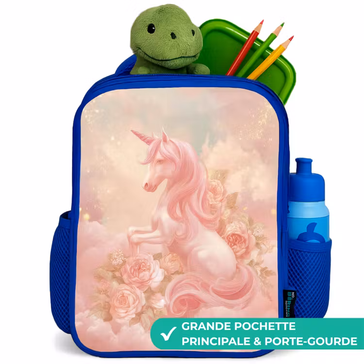 Sac à dos enfant - Bleu - Licorne - Nuages - Rose — 5