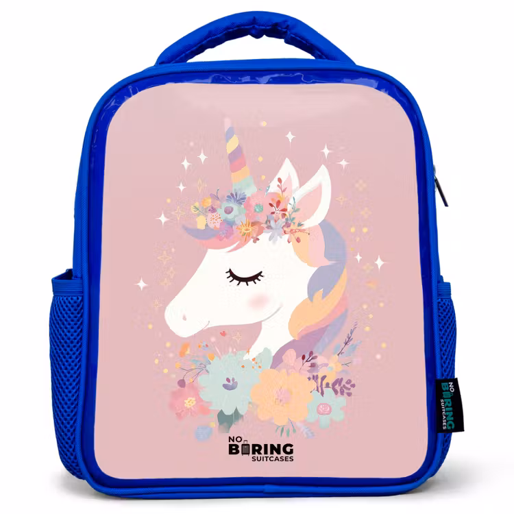 Sac à dos enfant - Bleu - Licorne - Rose - Fleurs — 1