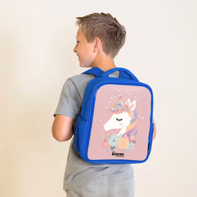 Sac à dos enfant - Bleu - Licorne - Rose - Fleurs — 2