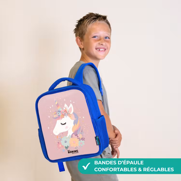 Sac à dos enfant - Bleu - Licorne - Rose - Fleurs — 4