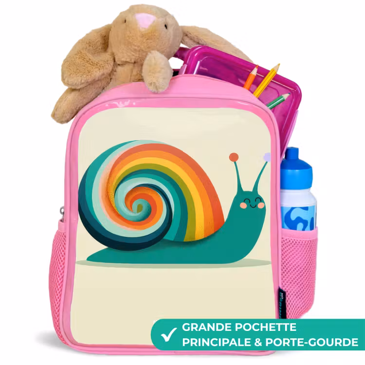 Sac à dos enfant - Rose - Escargot - Arc-en-ciel - Coloré — 2