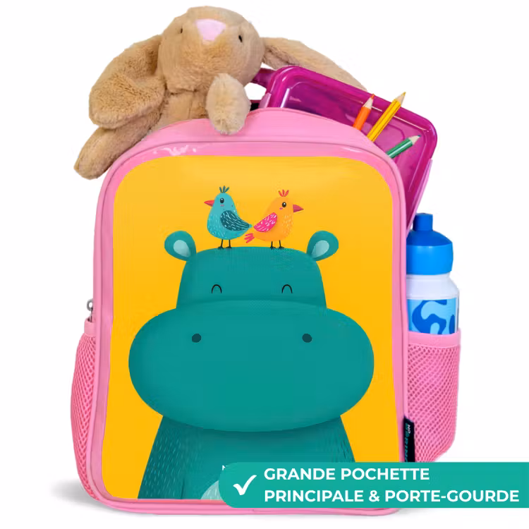 Sac à dos enfant - Rose - Hippo - Oiseaux - Jaune — 2