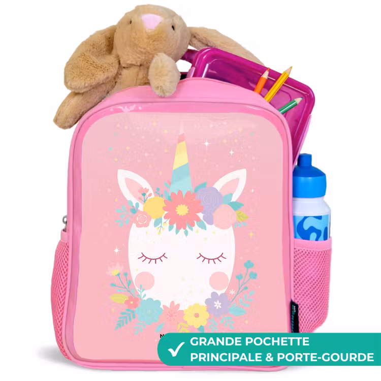 Sac à dos enfant - Rose - Licorne - Fleurs - Rose — 2