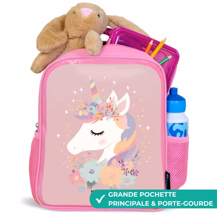 Sac à dos enfant - Rose - Licorne - Rose - Fleurs — 2