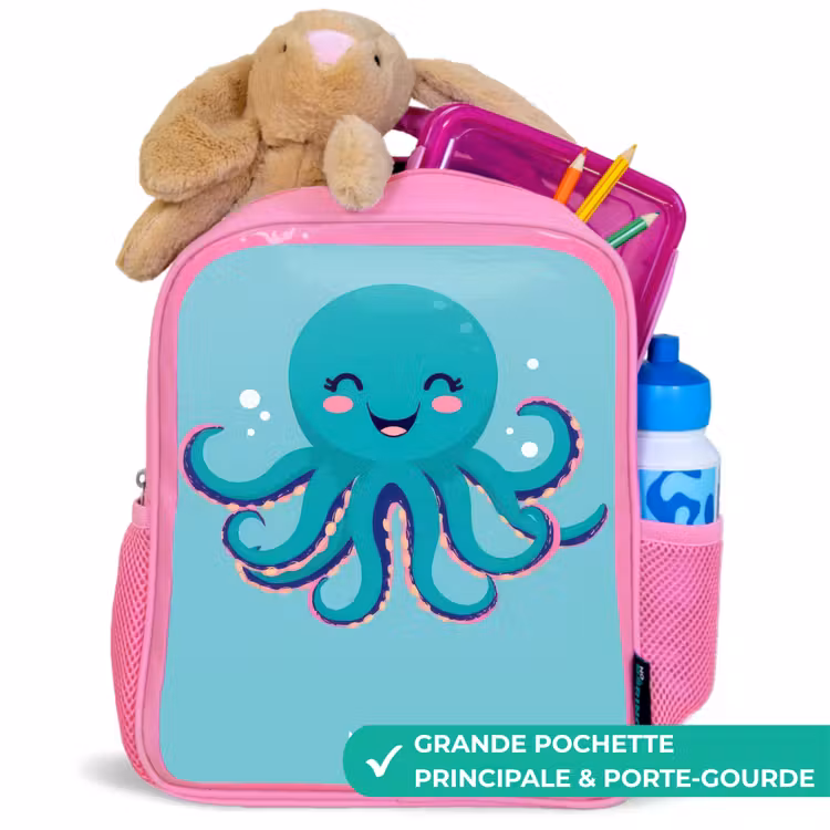 Sac à dos enfant - Rose - Pieuvre - Eau - Bleu — 2