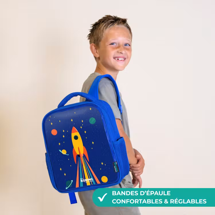 Sac à dos enfant - Bleu - Fusée - Étoiles - Planète - Espace — 4