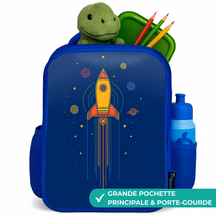 Sac à dos enfant - Bleu - Fusée - Planètes - Étoiles — 5