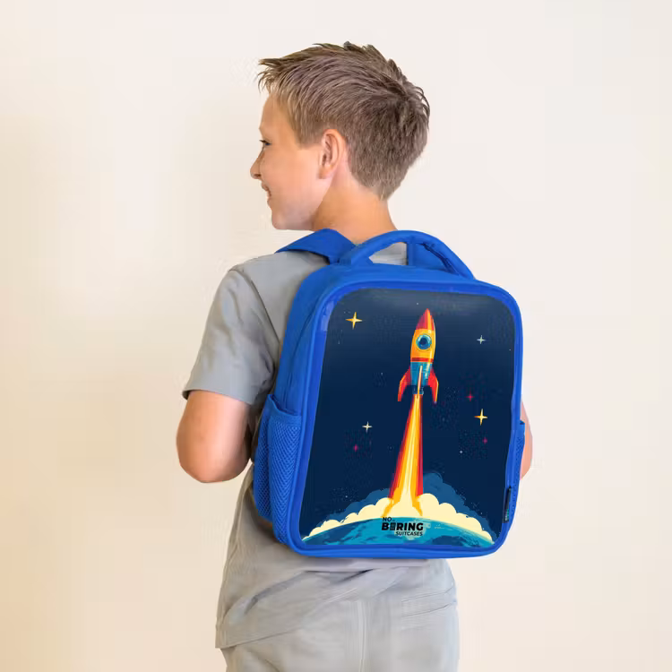 Sac à dos enfant - Bleu - Planète - Fusée - Étoiles - Bleu foncé — 2