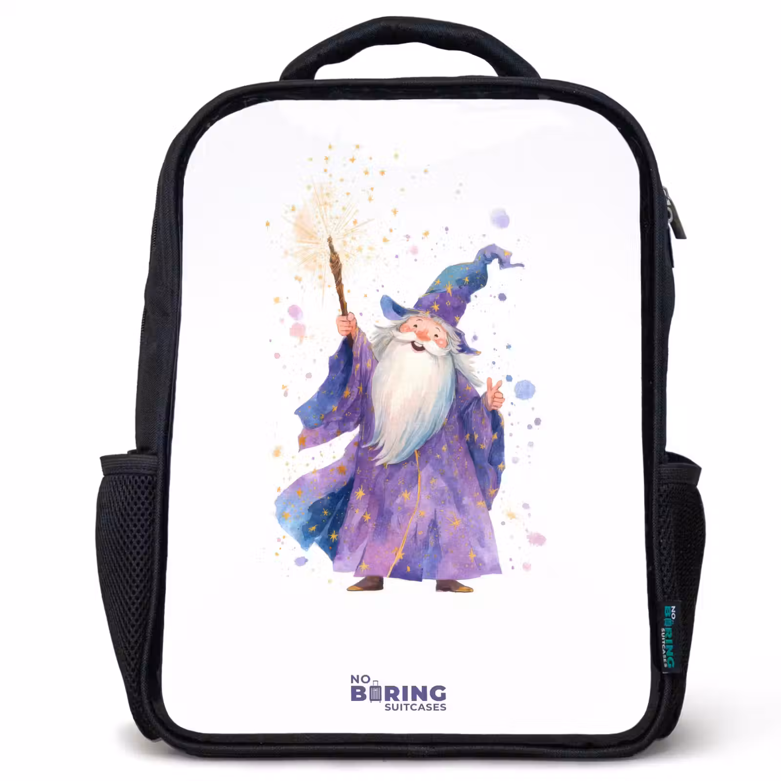 Sac à dos enfant - Noir - Vieux magicien avec bâton — 1