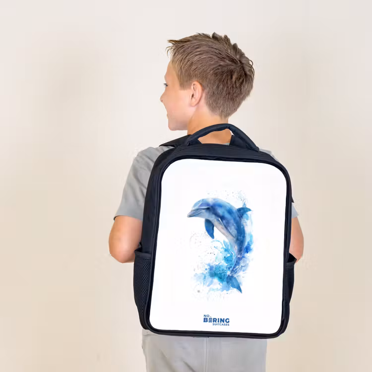 Sac à dos enfant - Noir - Dauphin bleu sauteur — 2