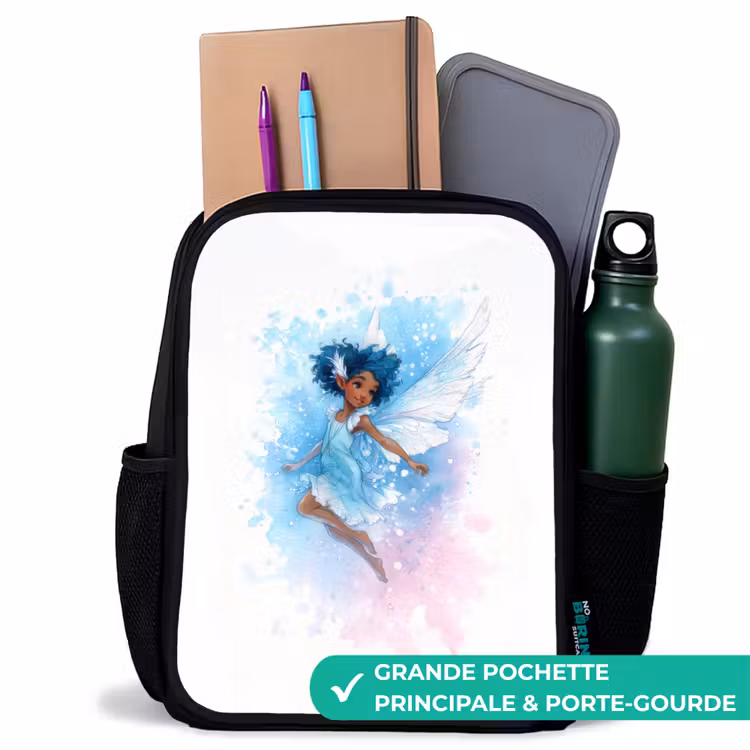 Sac à dos enfant - Noir - Fée volante dans les tons bleus — 10