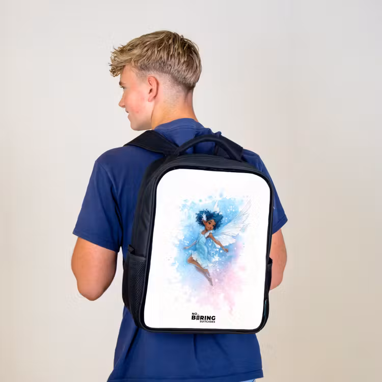 Sac à dos enfant - Noir - Fée volante dans les tons bleus — 5