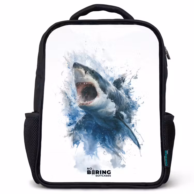 Sac à dos enfant - Noir - Requin attaquant à l'aquarelle — 1