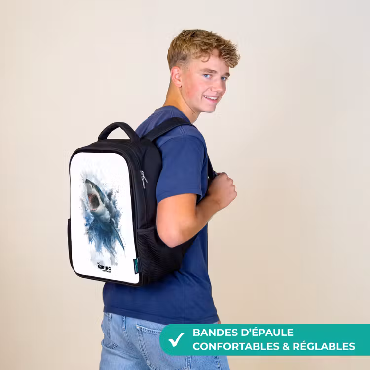 Sac à dos enfant - Noir - Requin attaquant à l'aquarelle — 11