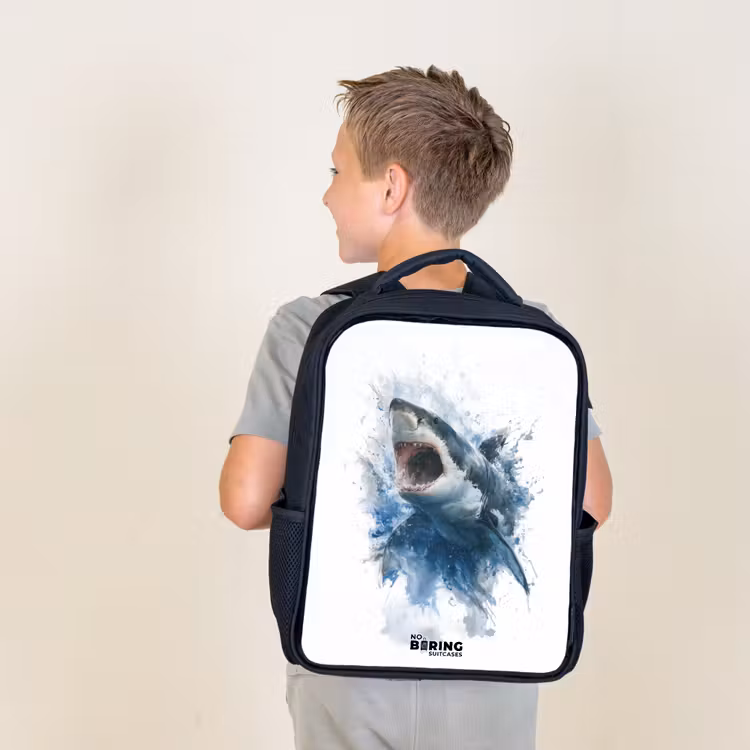 Sac à dos enfant - Noir - Requin attaquant à l'aquarelle — 2
