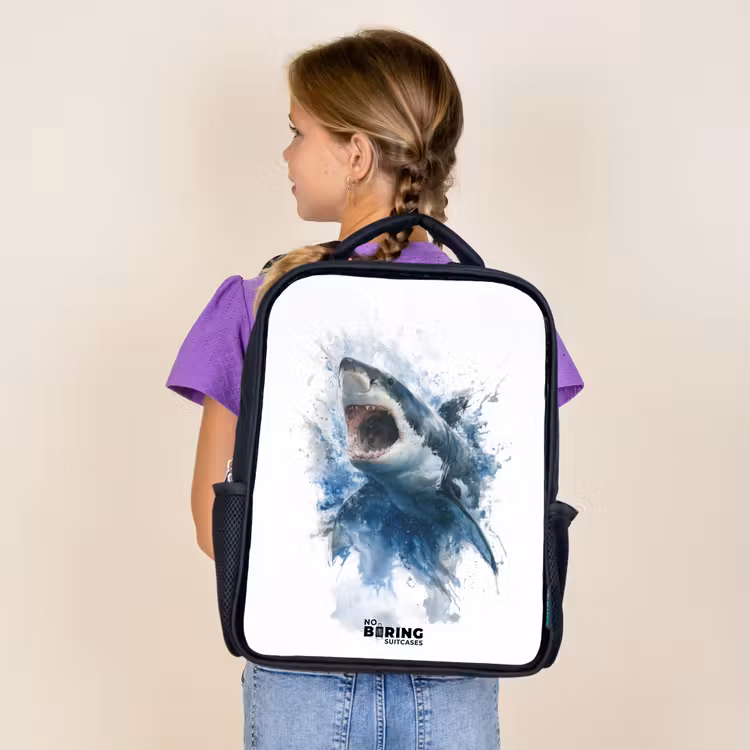 Sac à dos enfant - Noir - Requin attaquant à l'aquarelle — 4