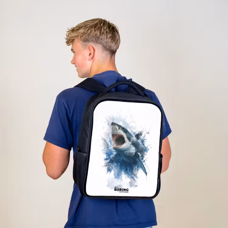 Sac à dos enfant - Noir - Requin attaquant à l'aquarelle — 5
