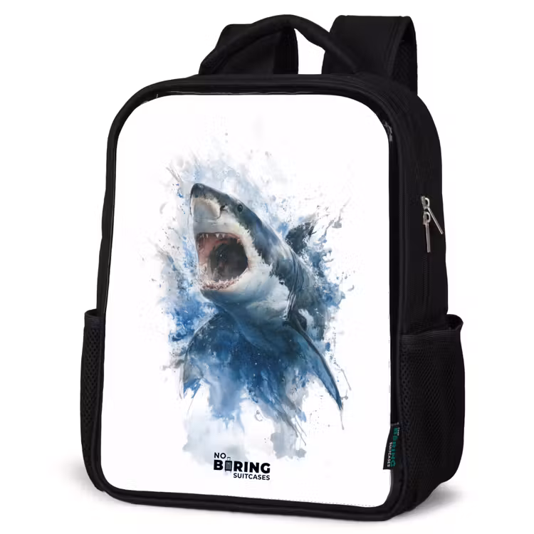 Sac à dos enfant - Noir - Requin attaquant à l'aquarelle — 6