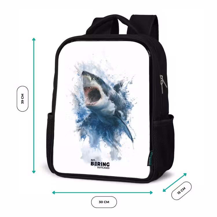 Sac à dos enfant - Noir - Requin attaquant à l'aquarelle — 8