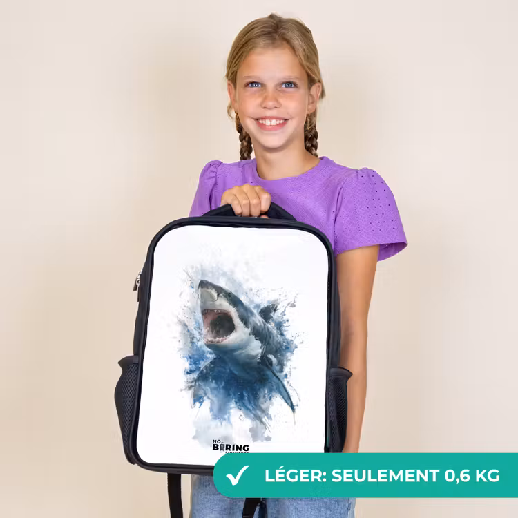 Sac à dos enfant - Noir - Requin attaquant à l'aquarelle — 9