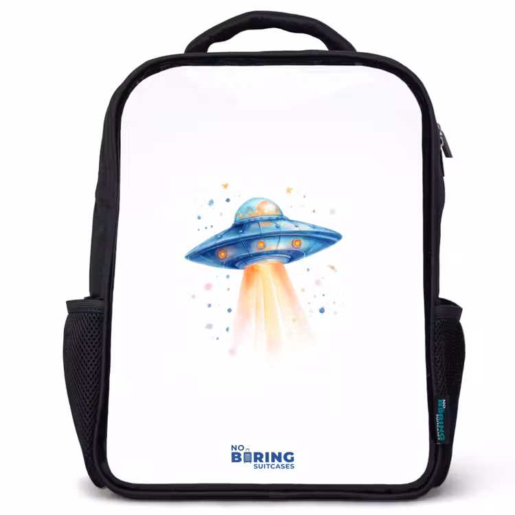 Sac à dos enfant - Noir - Vaisseau spatial bleu avec faisceau lumineux — 1