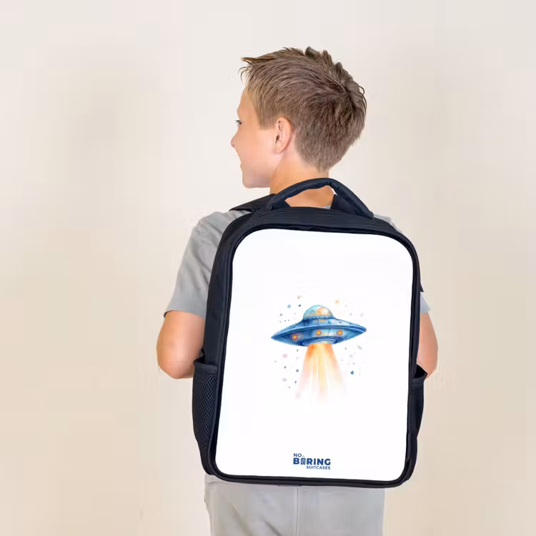 Sac à dos enfant - Noir - Vaisseau spatial bleu avec faisceau lumineux — 2