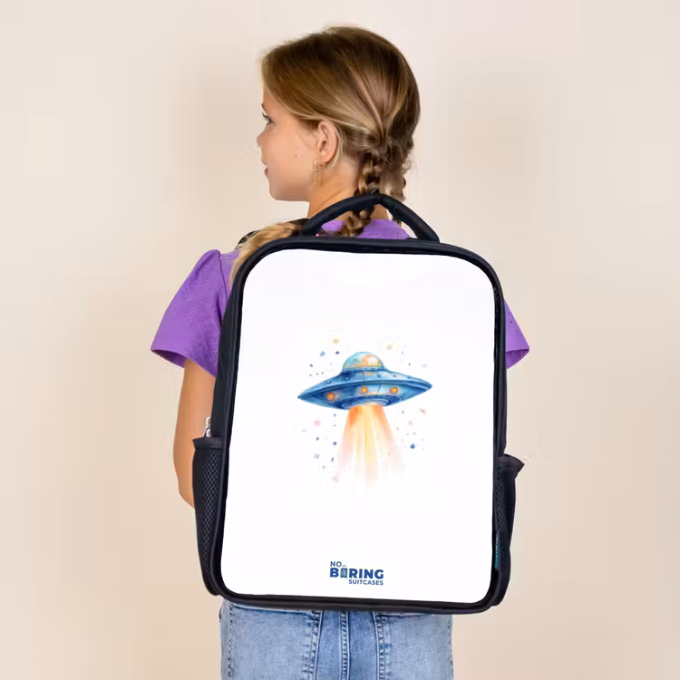 Sac à dos enfant - Noir - Vaisseau spatial bleu avec faisceau lumineux — 4