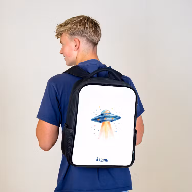 Sac à dos enfant - Noir - Vaisseau spatial bleu avec faisceau lumineux — 5