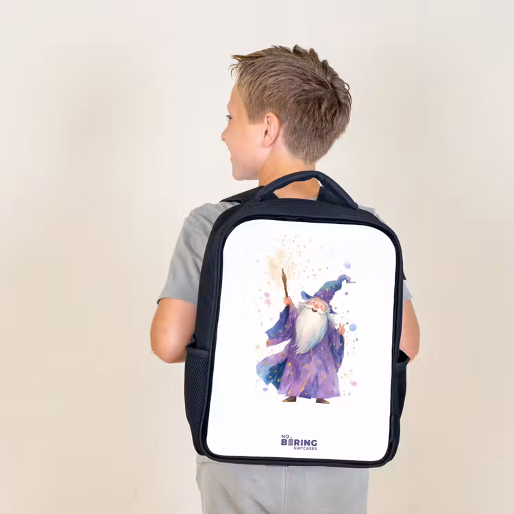 Sac à dos enfant - Noir - Vieux magicien avec bâton — 2