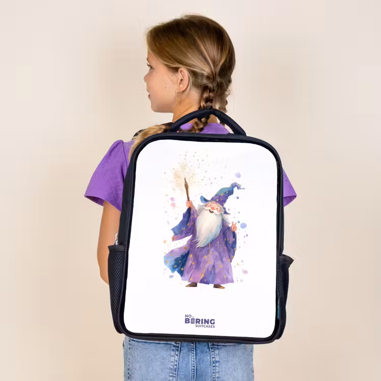 Sac à dos enfant - Noir - Vieux magicien avec bâton — 4