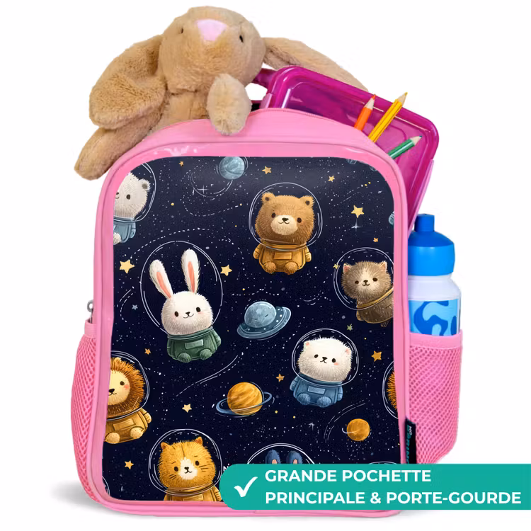 Sac à dos enfant - Rose - Animaux - Astronaute - Planètes - Étoiles — 2