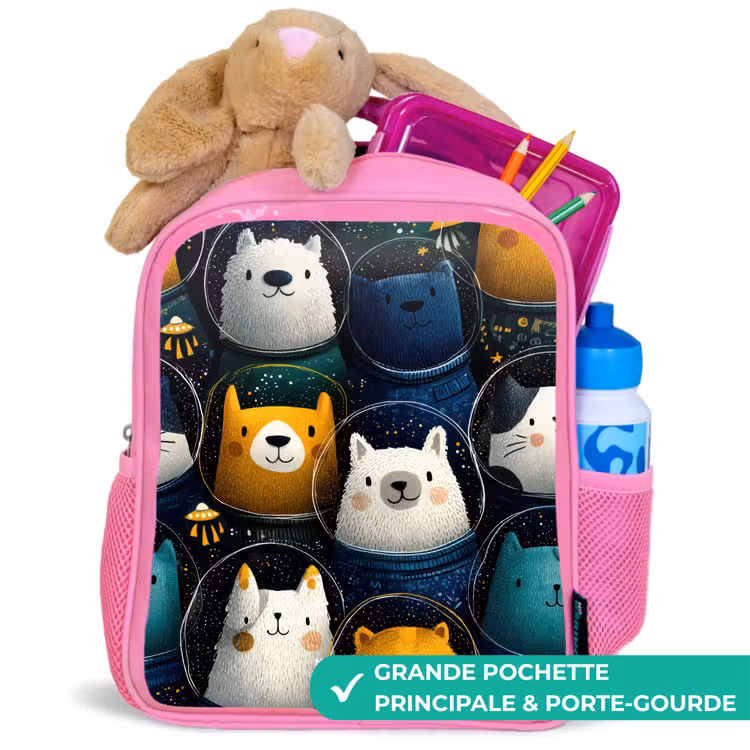 Sac à dos enfant - Rose - Animaux - Étoiles - Planètes - Astronaute — 2