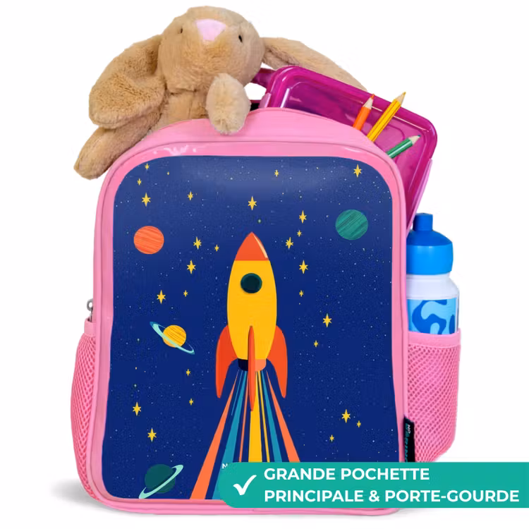 Sac à dos enfant - Rose - Fusée - Étoiles - Planète - Espace — 2