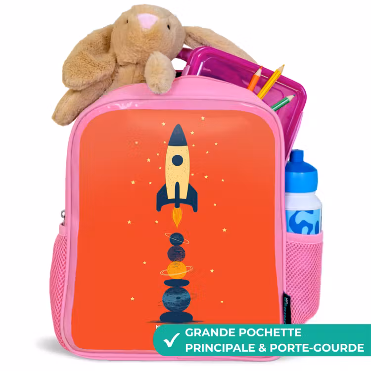 Sac à dos enfant - Rose - Fusée - Étoiles - Planètes — 2