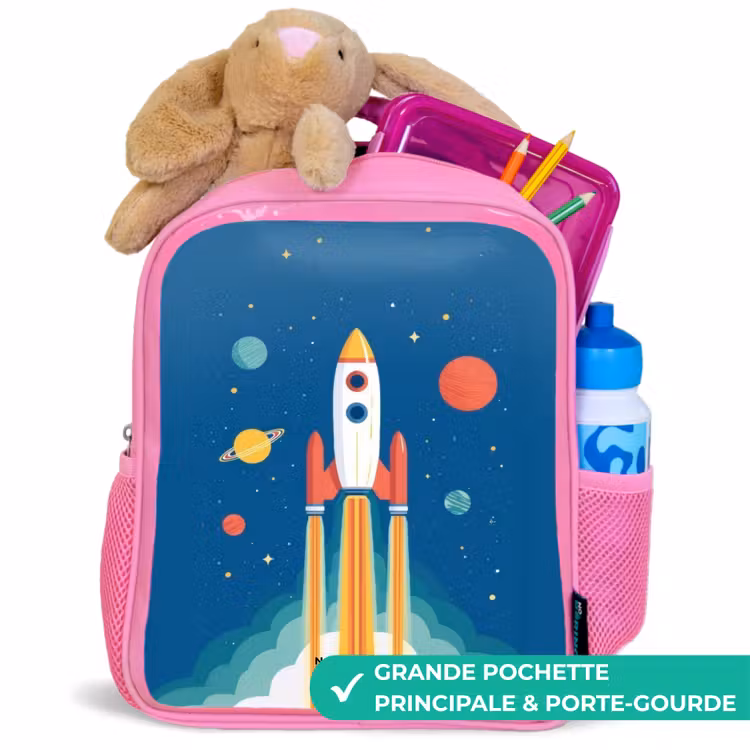 Sac à dos enfant - Rose - Fusée - Planète - Étoiles - Multicolore — 2