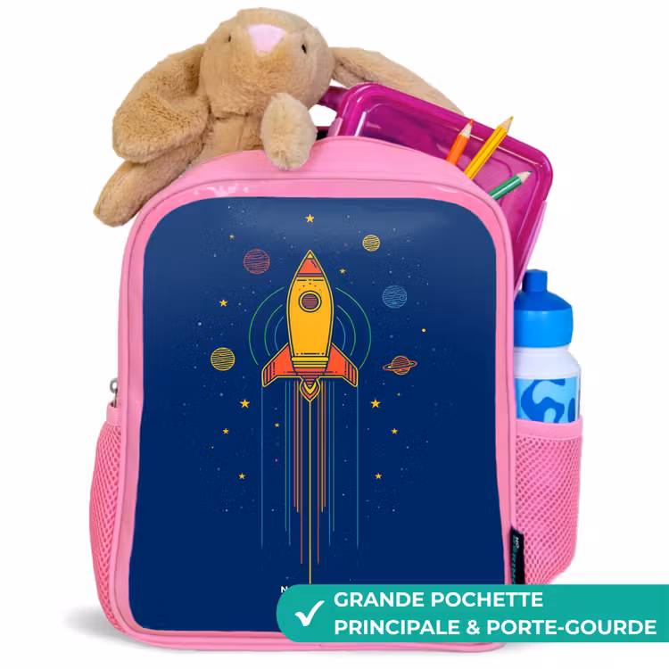 Sac à dos enfant - Rose - Fusée - Planètes - Étoiles — 2