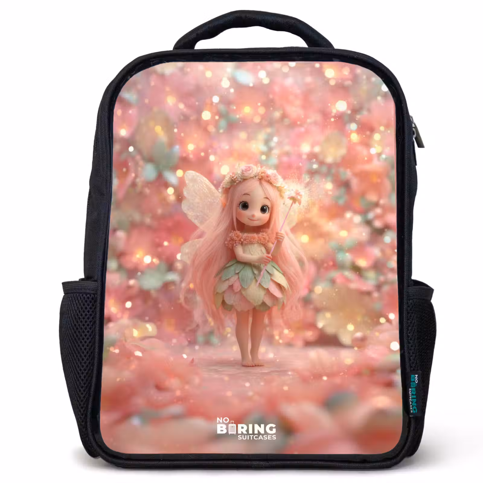 Sac à dos enfant - Noir - Fée des fleurs dans un monde de conte de fées rose — 1