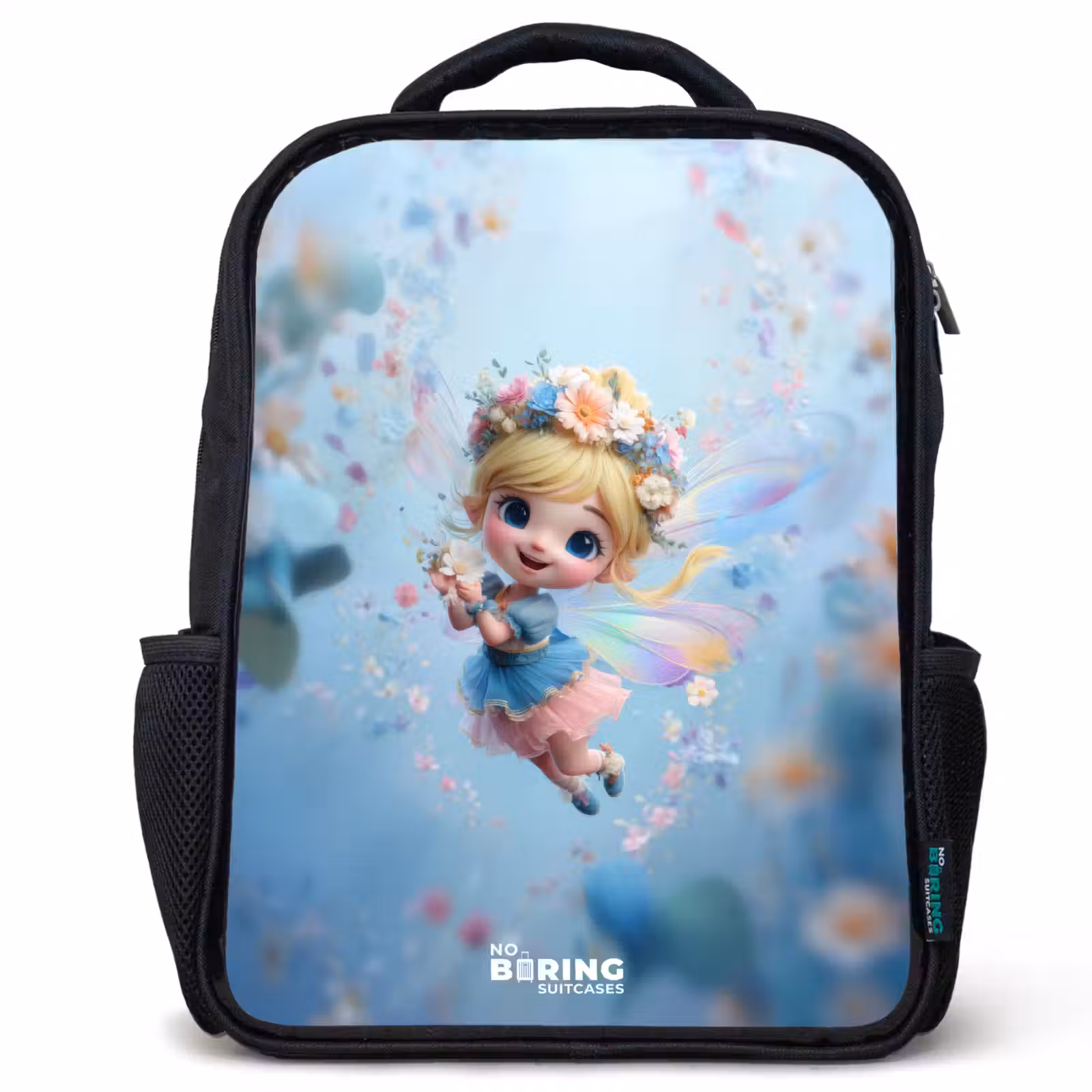 Sac à dos enfant - Noir - Fée papillon dans l'air des fleurs — 1
