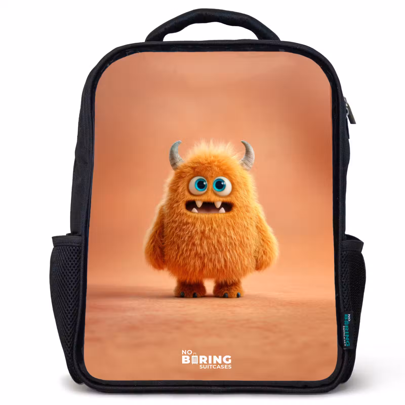 Sac à dos enfant - Noir - Monstre pelucheux orange avec cornes — 1
