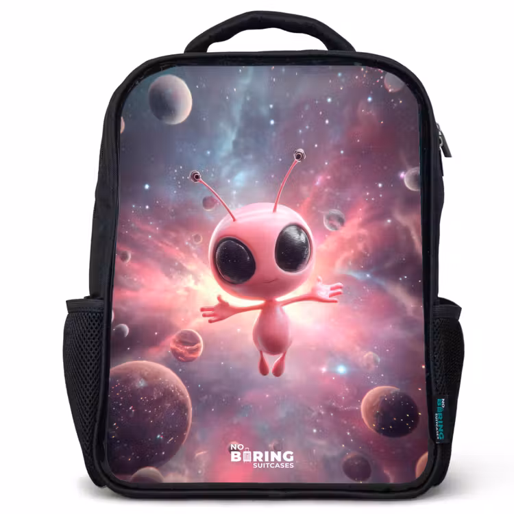 Sac à dos enfant - Noir - Alien rose dans une nébuleuse d'étoiles — 1