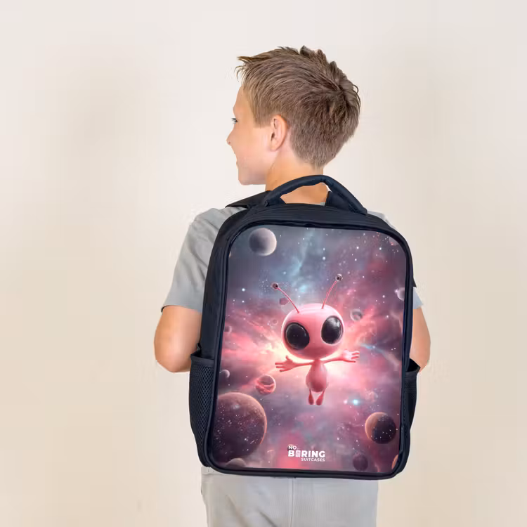 Sac à dos enfant - Noir - Alien rose dans une nébuleuse d'étoiles — 2