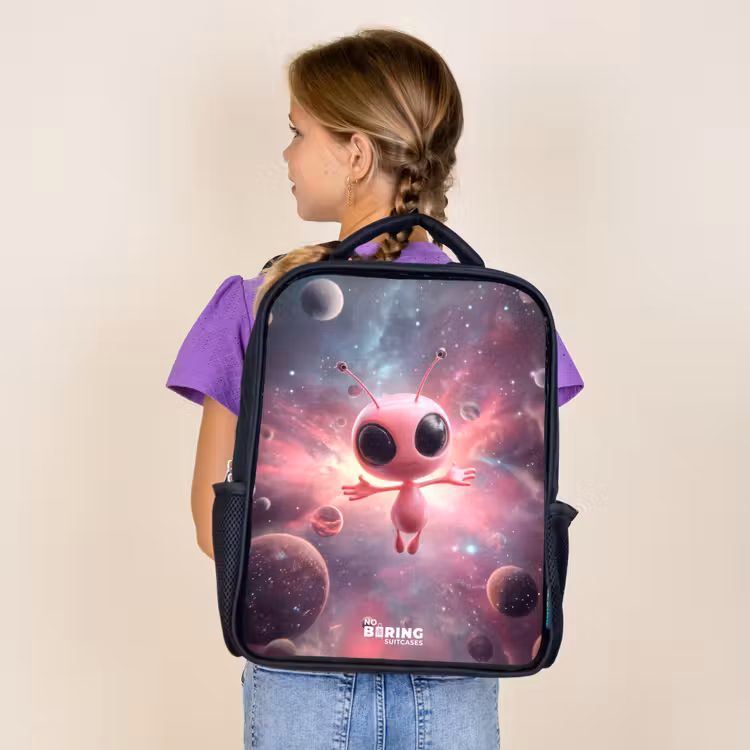 Sac à dos enfant - Noir - Alien rose dans une nébuleuse d'étoiles — 4
